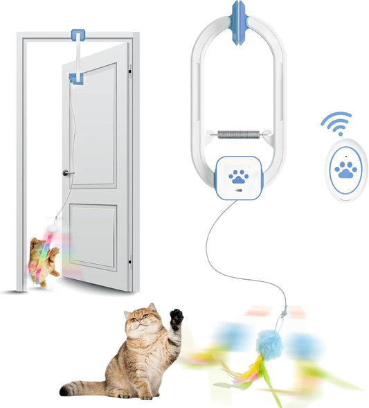 Rechargeable Electric Cat Teaser with Remote: Interactive 2-Mode Door Clip Toy for Australian Cats' Exercise V1107-CAT TEASER WITH REMOTE
