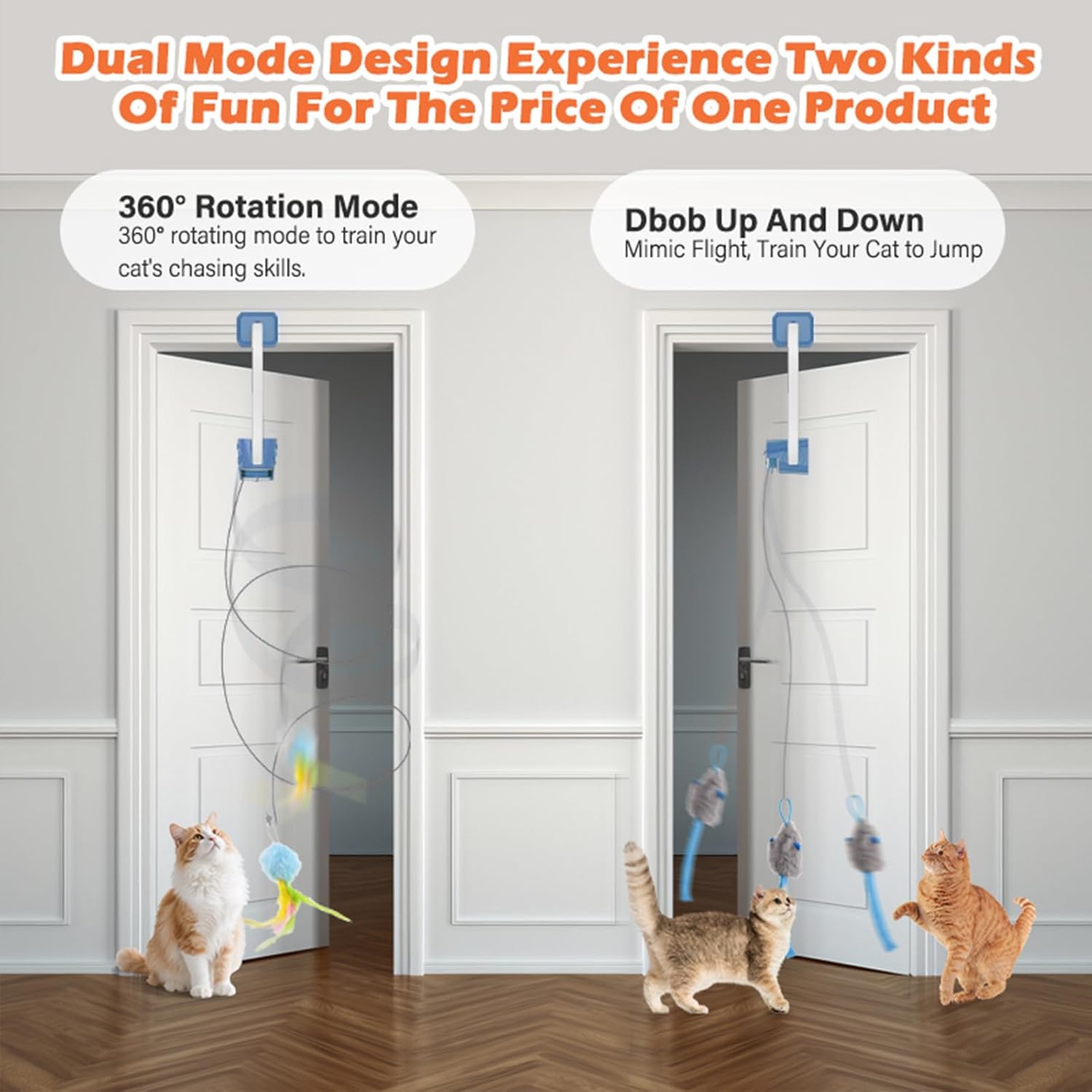 Rechargeable Electric Cat Teaser with Remote: Interactive 2-Mode Door Clip Toy for Australian Cats' Exercise V1107-CAT TEASER WITH REMOTE