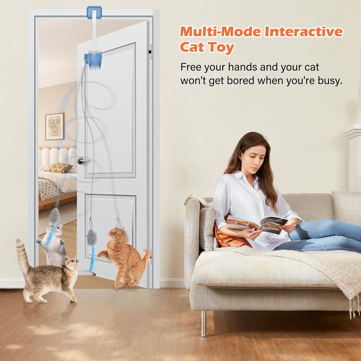 Rechargeable Electric Cat Teaser with Remote: Interactive 2-Mode Door Clip Toy for Australian Cats' Exercise V1107-CAT TEASER WITH REMOTE