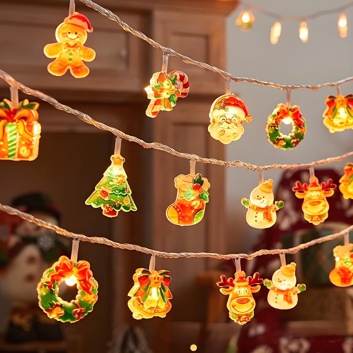 6M 40-LED Christmas Fairy String Lights: Santa/Snowman/Wreath Battery-Powered Warm White Decor for Home/Party V1107-CHRISTMAS FAIRY STRING LIGHTS1