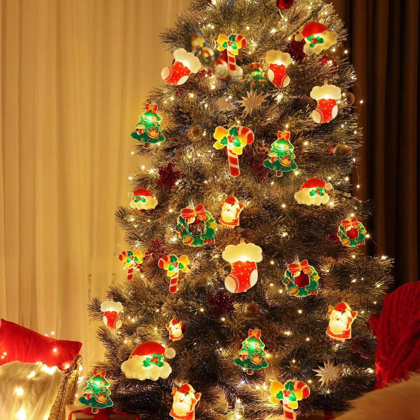 6M 40-LED Christmas Fairy String Lights: Santa/Snowman/Wreath Battery-Powered Warm White Decor for Home/Party V1107-CHRISTMAS FAIRY STRING LIGHTS1