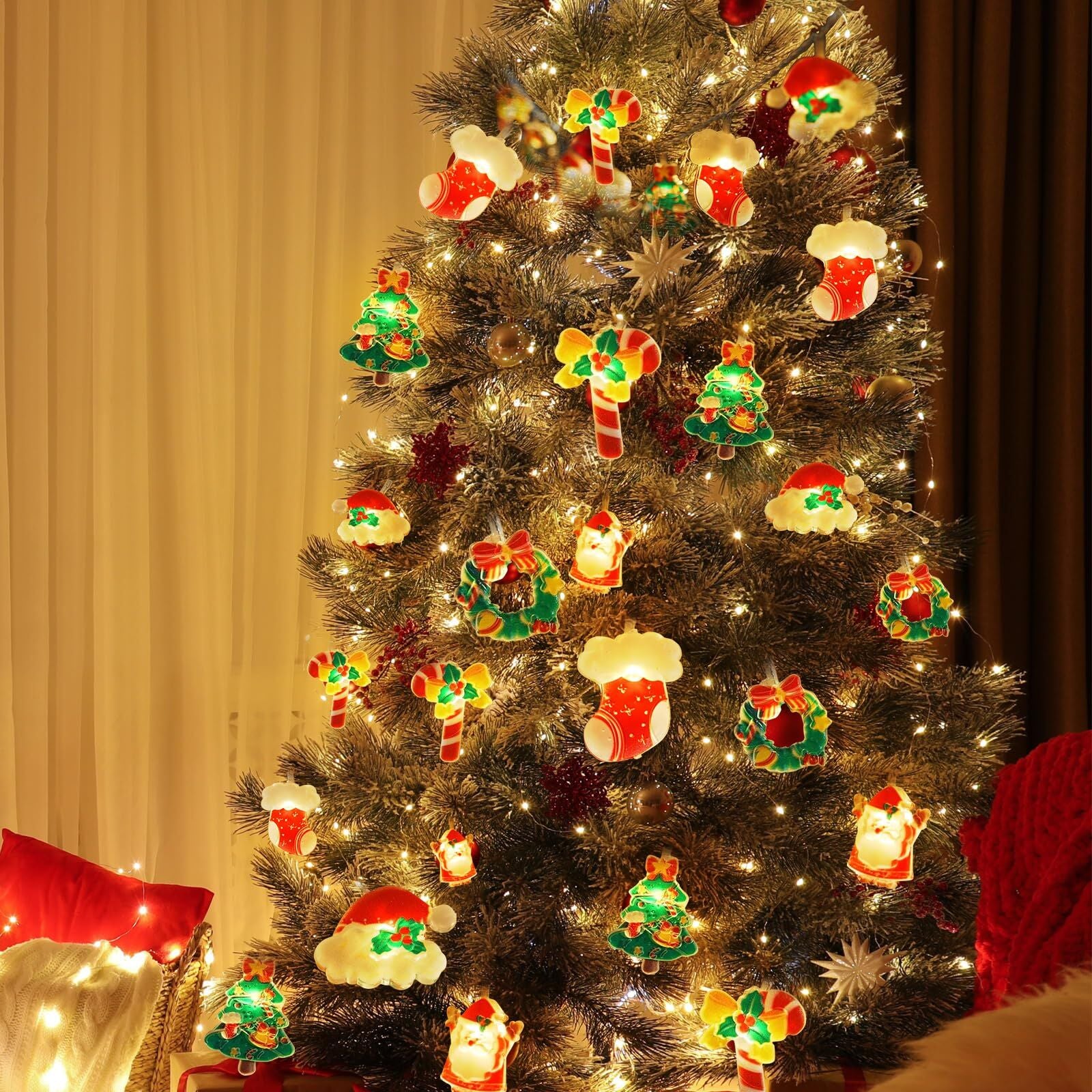 6M 40-LED Christmas Fairy String Lights: Santa/Snowman/Wreath Battery-Powered Warm White Decor for Home/Party V1107-CHRISTMAS FAIRY STRING LIGHTS1