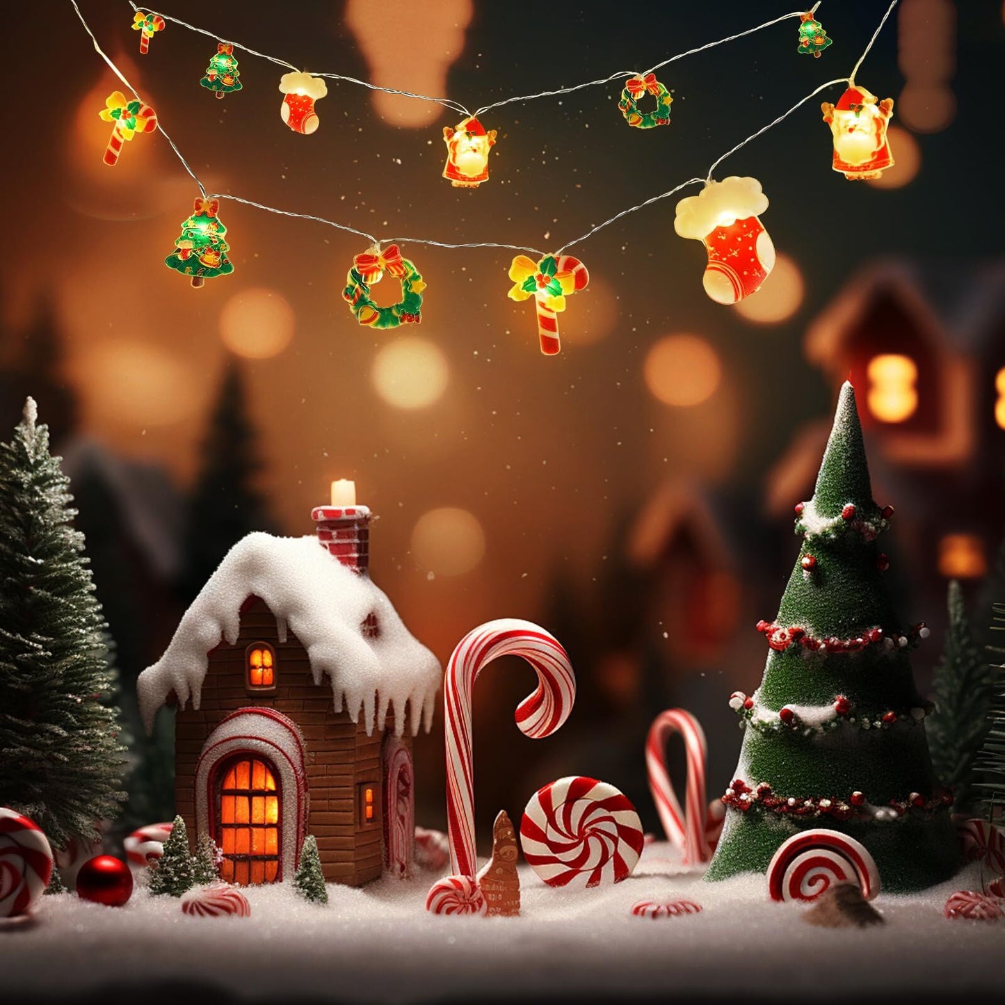 6M 40-LED Christmas Fairy String Lights: Santa/Snowman/Wreath Battery-Powered Warm White Decor for Home/Party V1107-CHRISTMAS FAIRY STRING LIGHTS1