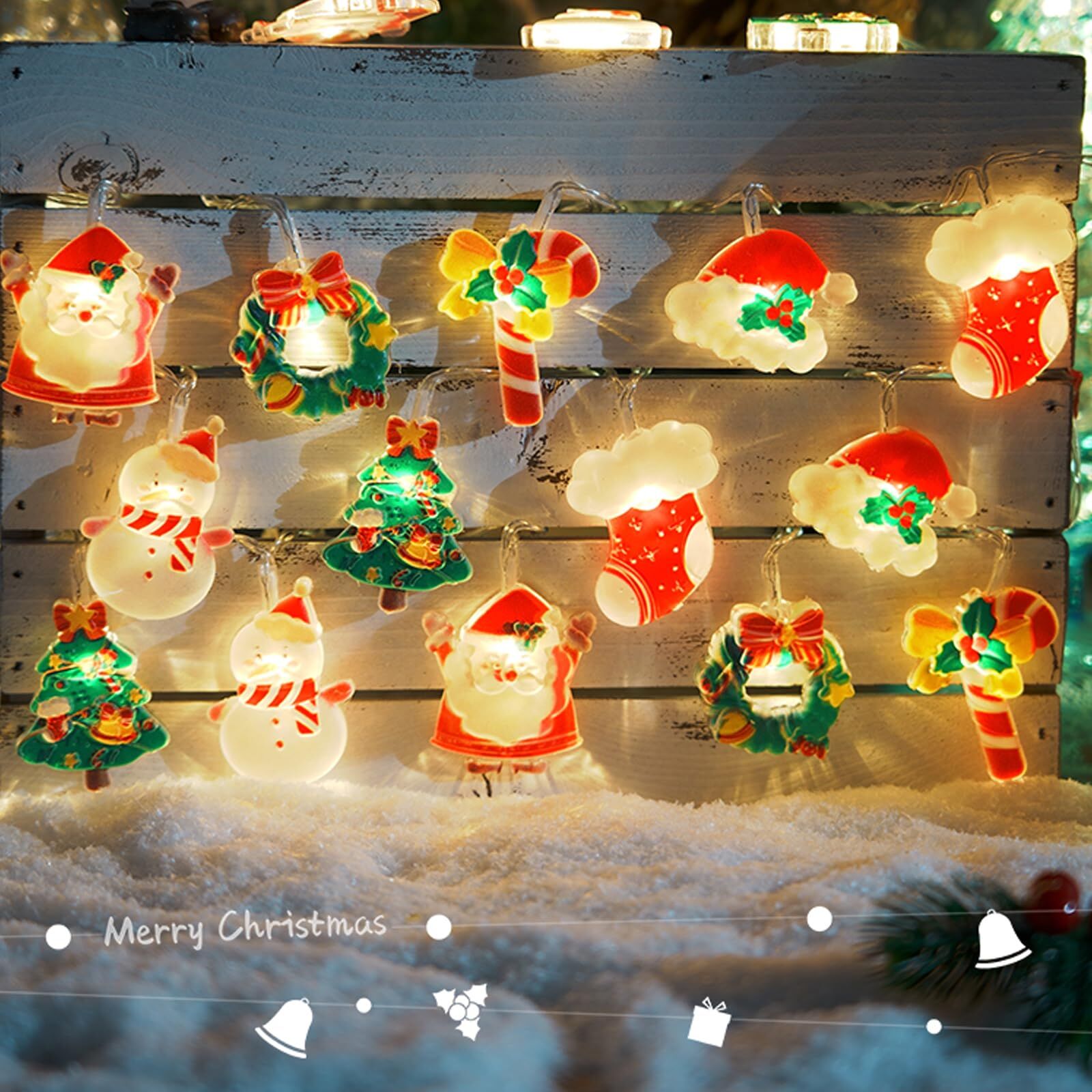 6M 40-LED Christmas Fairy String Lights: Santa/Snowman/Wreath Battery-Powered Warm White Decor for Home/Party V1107-CHRISTMAS FAIRY STRING LIGHTS1