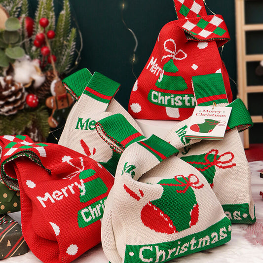 Christmas gift 4-Pack Christmas Knitted Gift Bags - Small & Big Festive Pouches for Apples, Candies, V1107-CHRISTMAS GIFT BAG-L