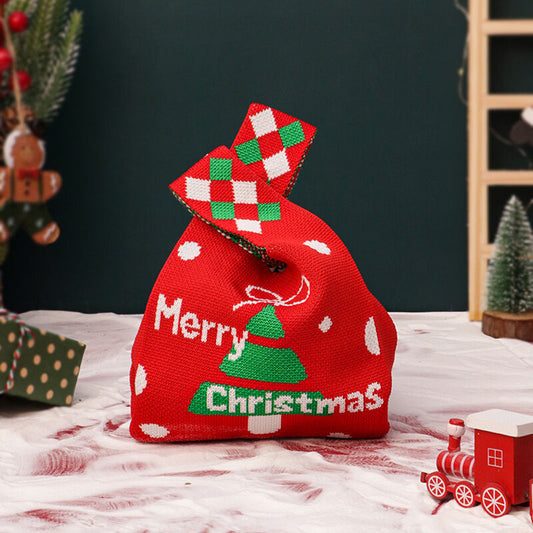 Christmas gift 4-Pack Christmas Knitted Gift Bags - Small & Big Festive Pouches for Apples, Candies, V1107-CHRISTMAS GIFT BAG-S