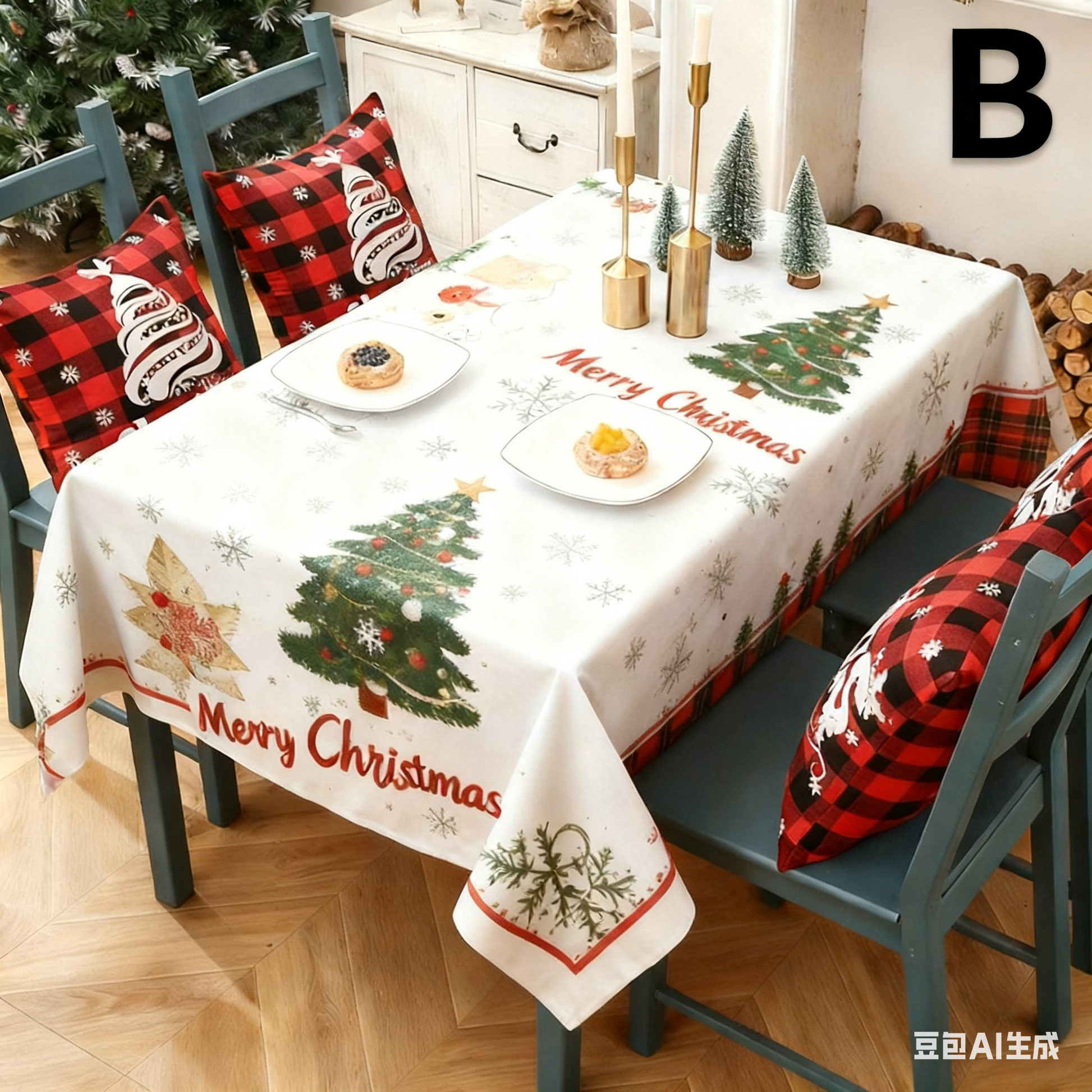 Christmas gift Christmas Tablecloth - Festive 180x150cm Table Cover for Holiday Dining & Home Decor(F) V1107-CHRISTMAS TABLECLOTH-F