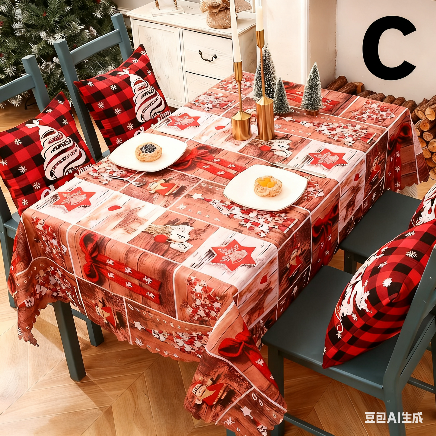 Christmas gift Christmas Tablecloth - Festive 180x150cm Table Cover for Holiday Dining & Home Decor(F) V1107-CHRISTMAS TABLECLOTH-F
