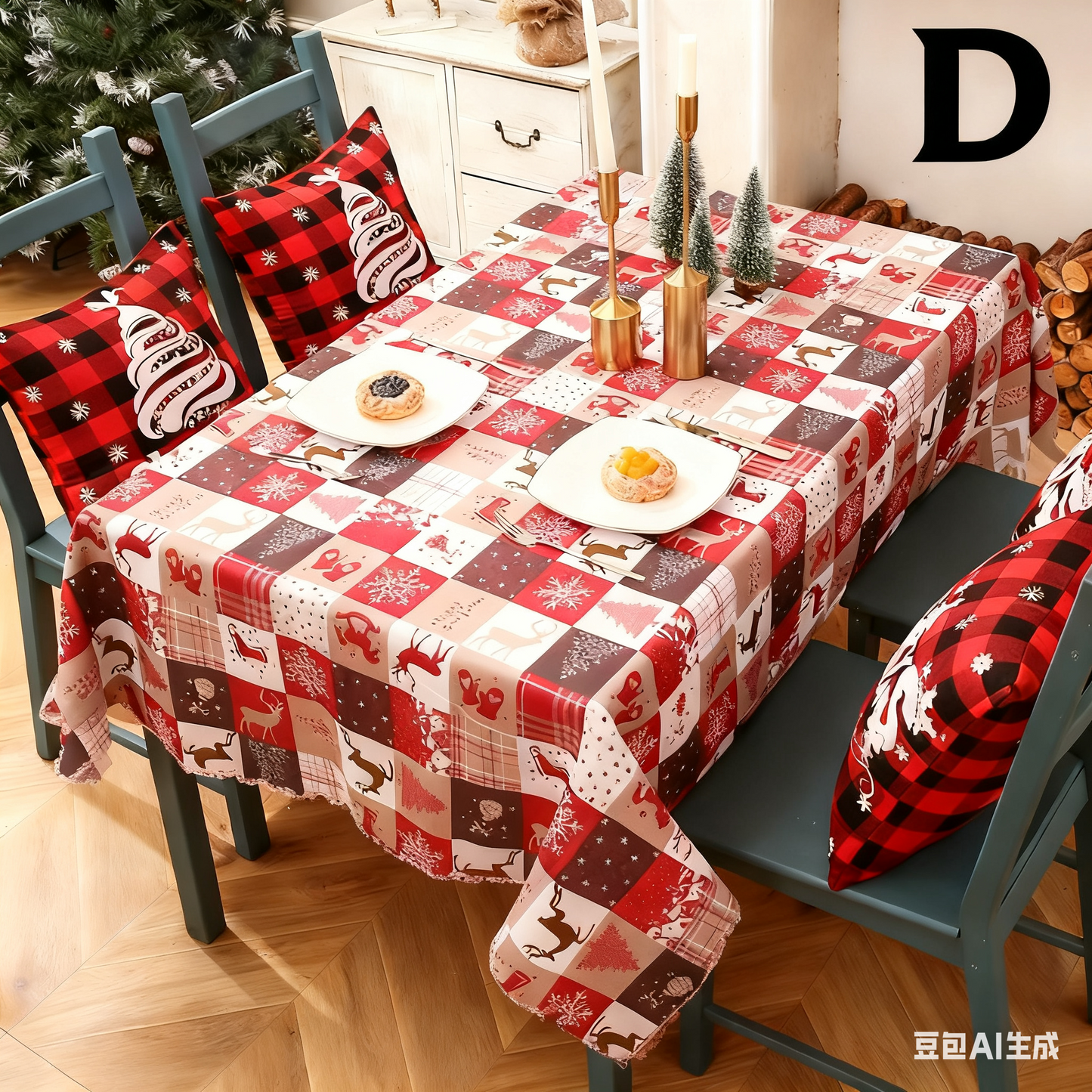Christmas gift Christmas Tablecloth - Festive 180x150cm Table Cover for Holiday Dining & Home Decor(F) V1107-CHRISTMAS TABLECLOTH-F