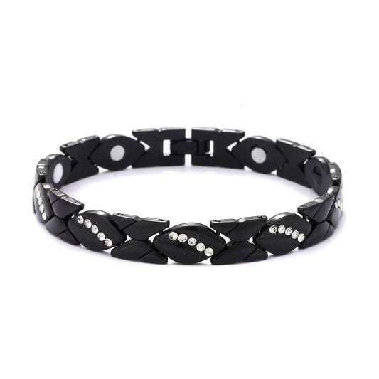 Christmas gift Stylish Ancient Copper Magnetic Therapy Bracelet with Diamond Accents - Enhance Health & V1107-CLSL-BLACK