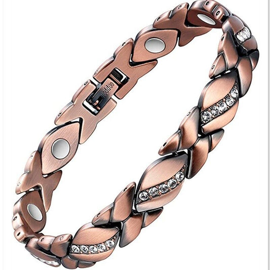 Christmas gift Stylish Ancient Copper Magnetic Therapy Bracelet with Diamond Accents - Enhance Health & V1107-CLSL-BRONZE