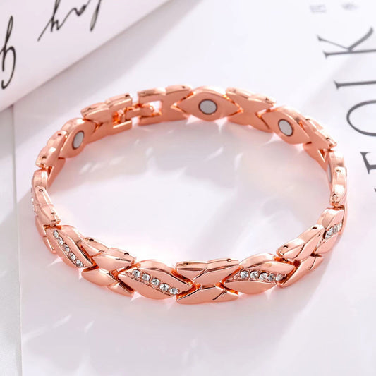 Christmas gift Stylish Ancient Copper Magnetic Therapy Bracelet with Diamond Accents - Enhance Health & V1107-CLSL-ROSE GOLD