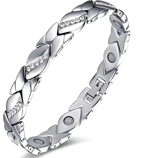 Christmas gift Stylish Ancient Copper Magnetic Therapy Bracelet with Diamond Accents - Enhance Health & V1107-CLSL-SILVER
