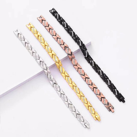 Christmas gift Stylish Ancient Copper Magnetic Therapy Bracelet with Diamond Accents - Enhance Health & V1107-CLSL-SILVER