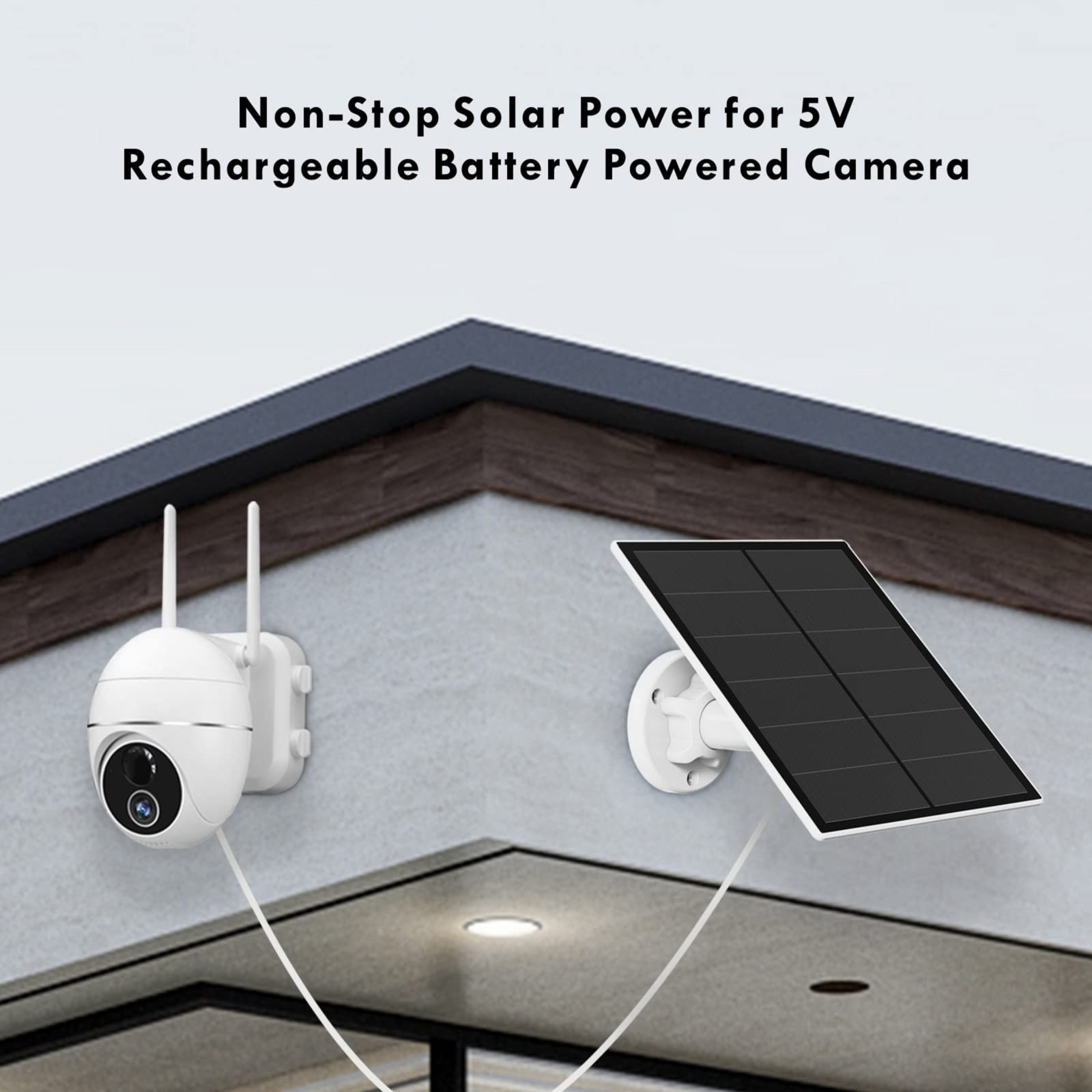 2-Pack 5W Solar Panel for Outdoor Security Camera - 5V USB Charger with 9.8ft Cable, IP65 Waterproof, V1107-CS-5WGFB2