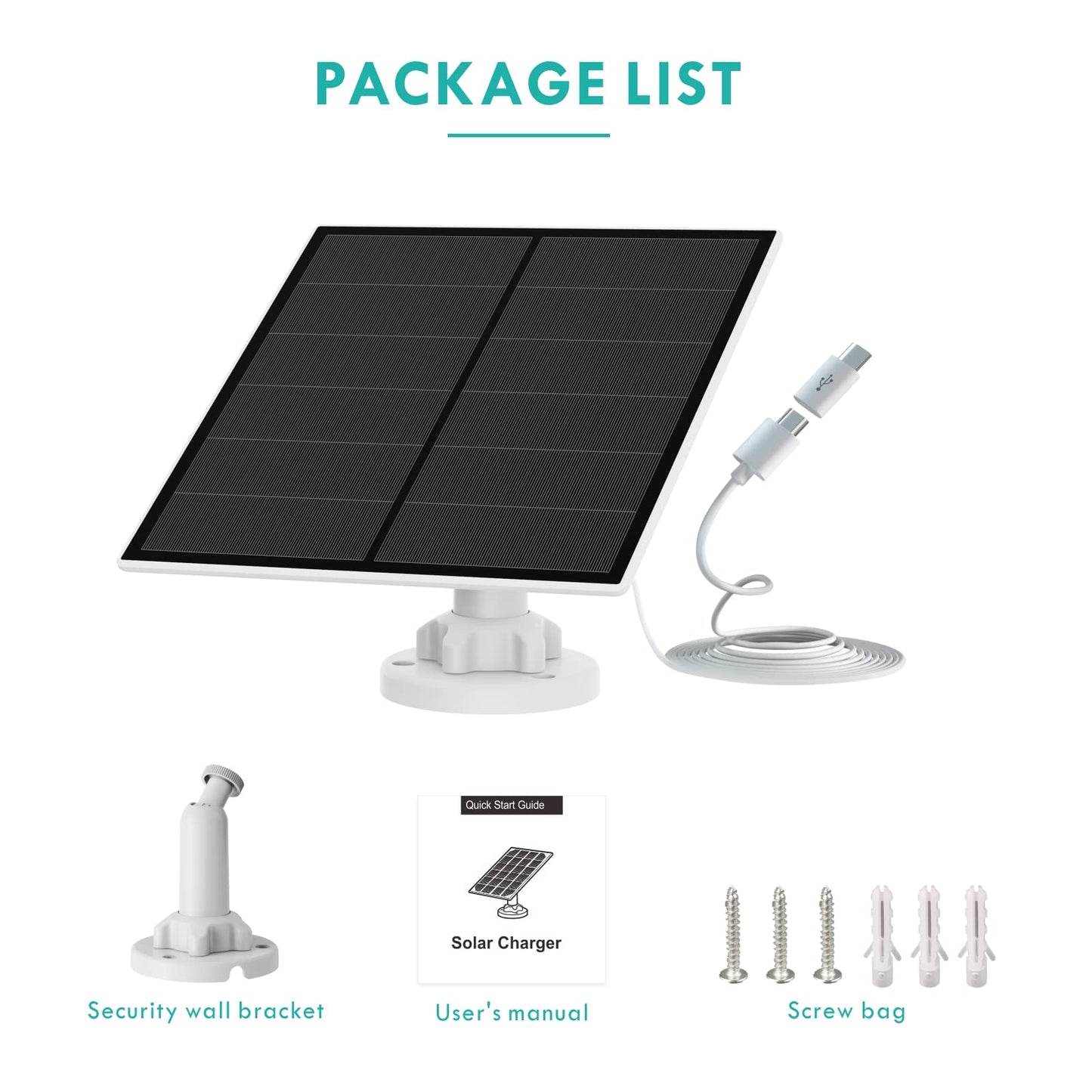 2-Pack 5W Solar Panel for Outdoor Security Camera - 5V USB Charger with 9.8ft Cable, IP65 Waterproof, V1107-CS-5WGFB2