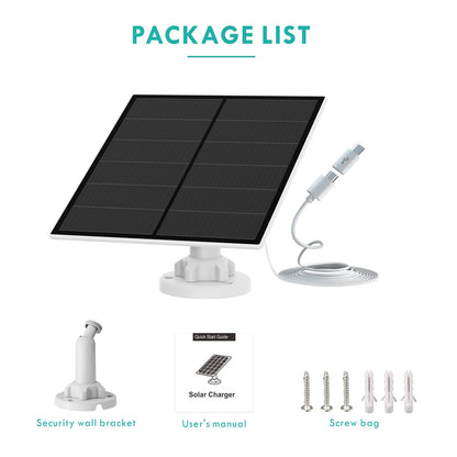 2-Pack 5W Solar Panel for Outdoor Security Camera - 5V USB Charger with 9.8ft Cable, IP65 Waterproof, V1107-CS-5WGFB2