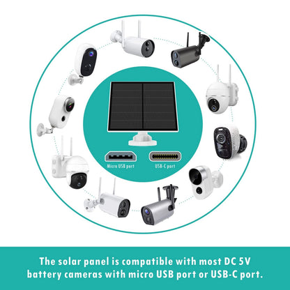 3-Pack 5W Solar Panel for Outdoor Security Camera - 5V USB Charger with 9.8ft Cable, IP65 Waterproof, V1107-CS-5WGFB3