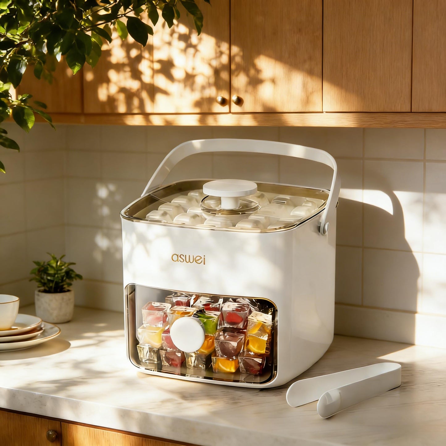 Portable Ice Cube Maker with Storage Drawer - BPA-Free, 48-Cube Capacity, Push-Release Tray & Transparent Lid V1107-CS-AYBKMJB