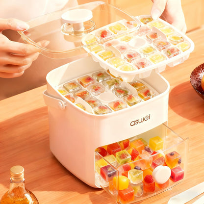 Portable Ice Cube Maker with Storage Drawer - BPA-Free, 48-Cube Capacity, Push-Release Tray & Transparent Lid V1107-CS-AYBKMJB