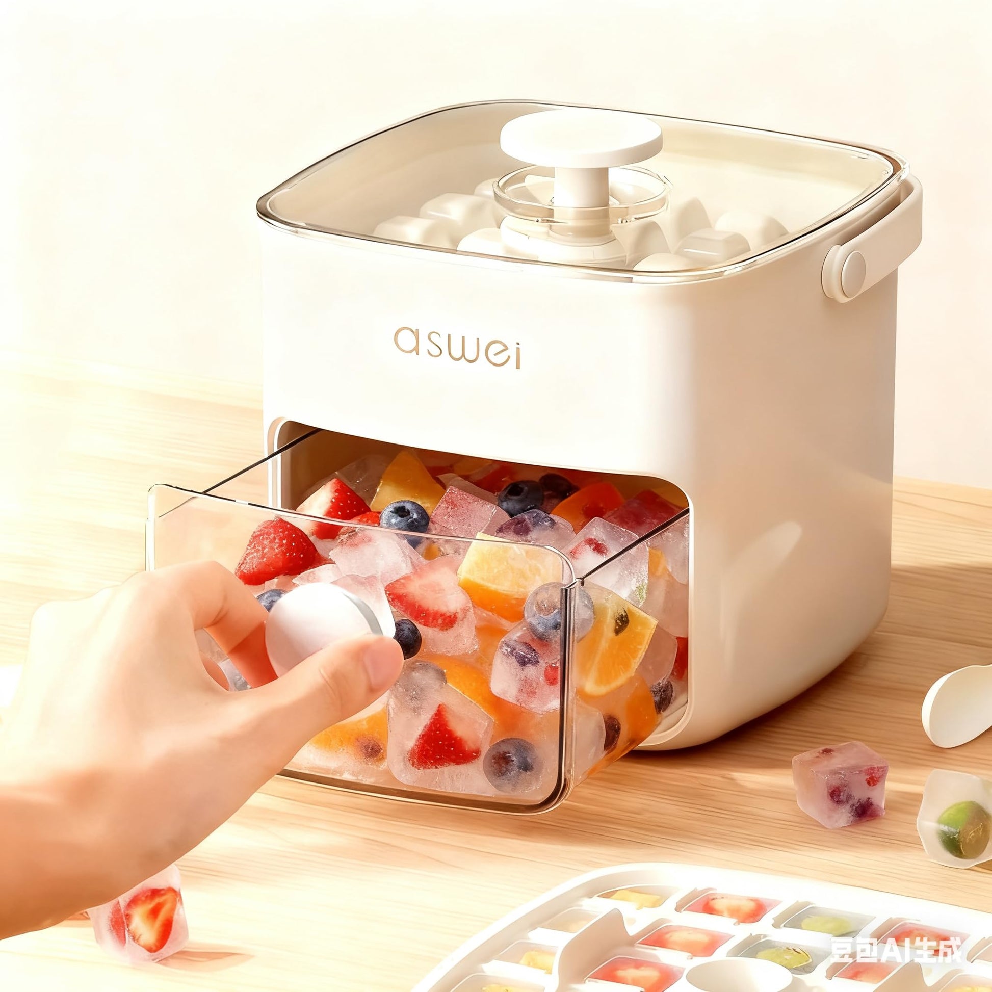 Portable Ice Cube Maker with Storage Drawer - BPA-Free, 48-Cube Capacity, Push-Release Tray & Transparent Lid V1107-CS-AYBKMJB