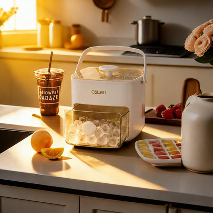 Portable Ice Cube Maker with Storage Drawer - BPA-Free, 48-Cube Capacity, Push-Release Tray & Transparent Lid V1107-CS-AYBKMJB