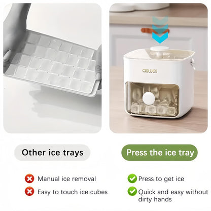 Portable Ice Cube Maker with Storage Drawer - BPA-Free, 48-Cube Capacity, Push-Release Tray & Transparent Lid V1107-CS-AYBKMJB