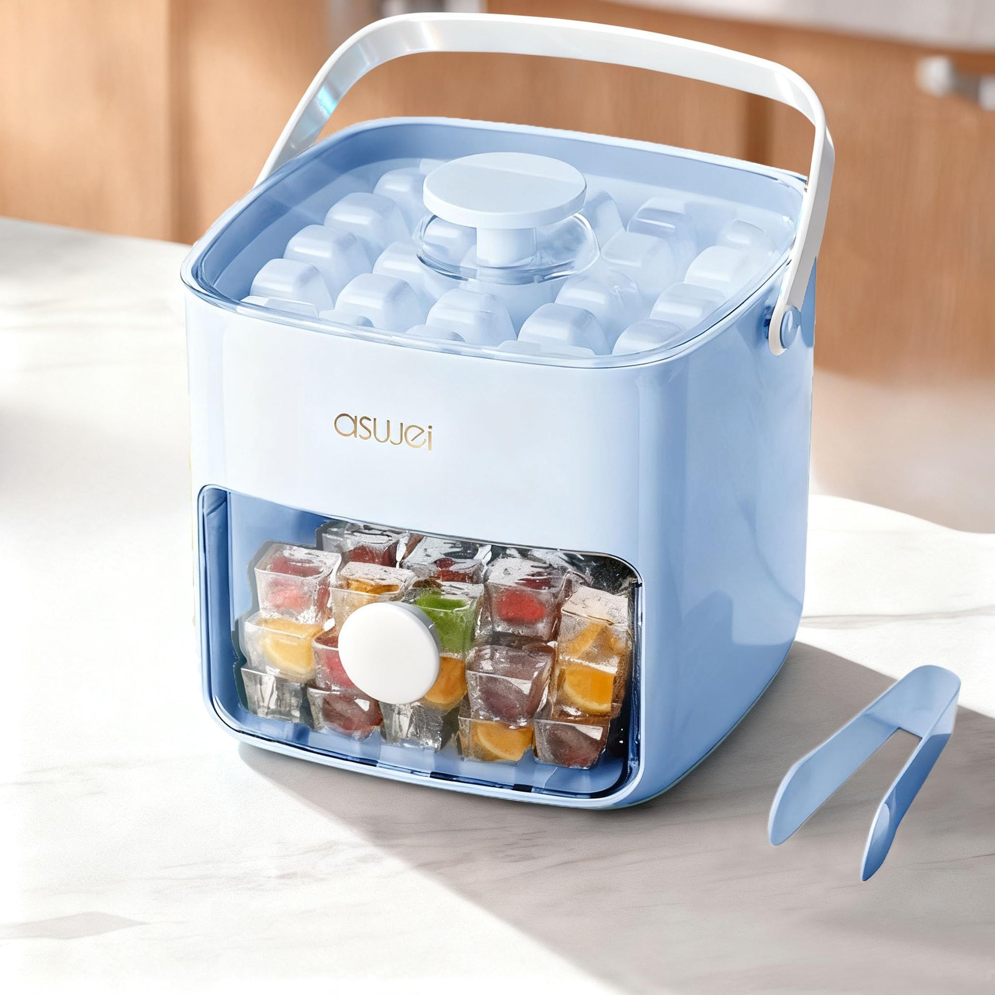 Portable Ice Cube Maker with Storage Drawer - BPA-Free, 48-Cube Capacity, Push-Release Tray & Transparent Lid V1107-CS-AYBKMJL