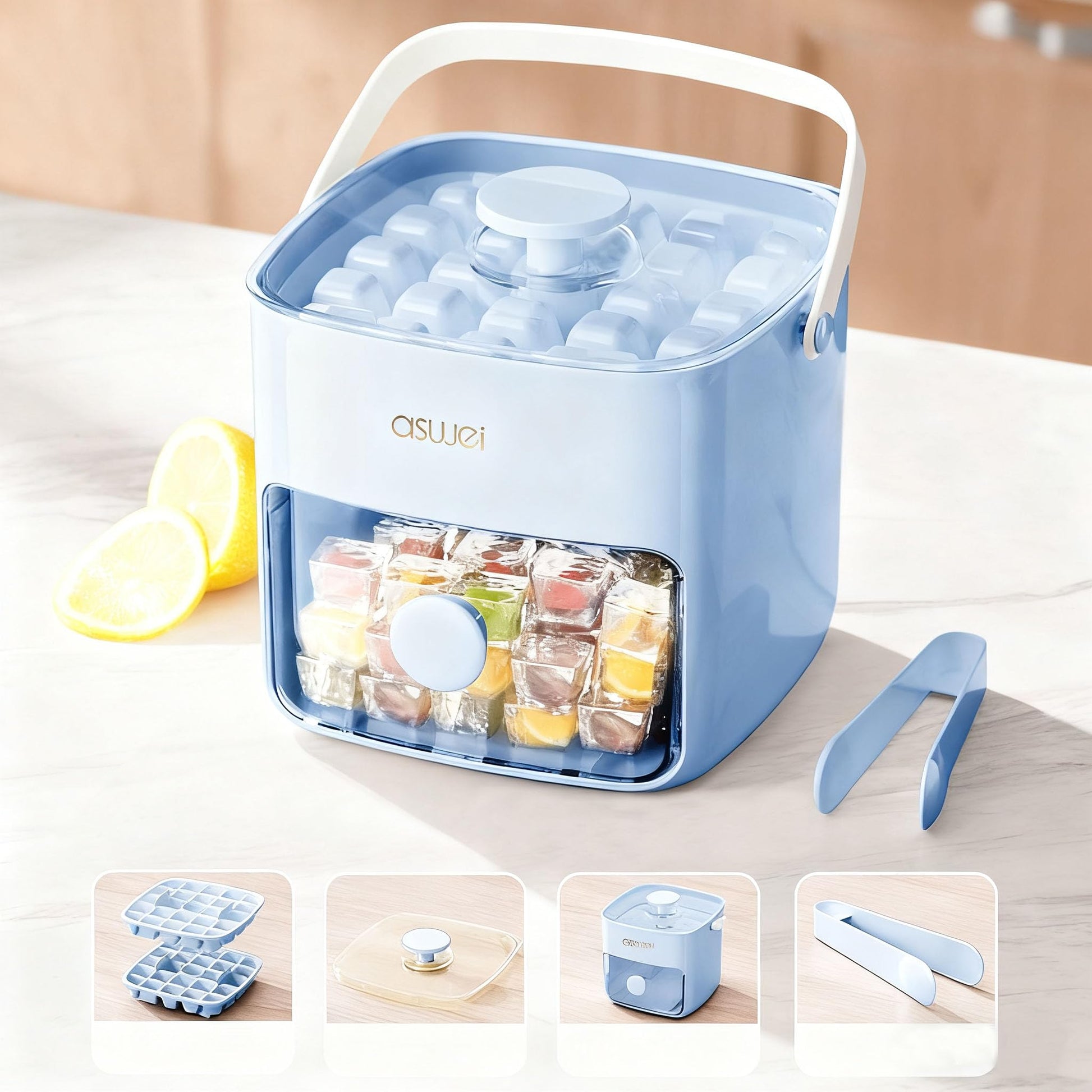 Portable Ice Cube Maker with Storage Drawer - BPA-Free, 48-Cube Capacity, Push-Release Tray & Transparent Lid V1107-CS-AYBKMJL