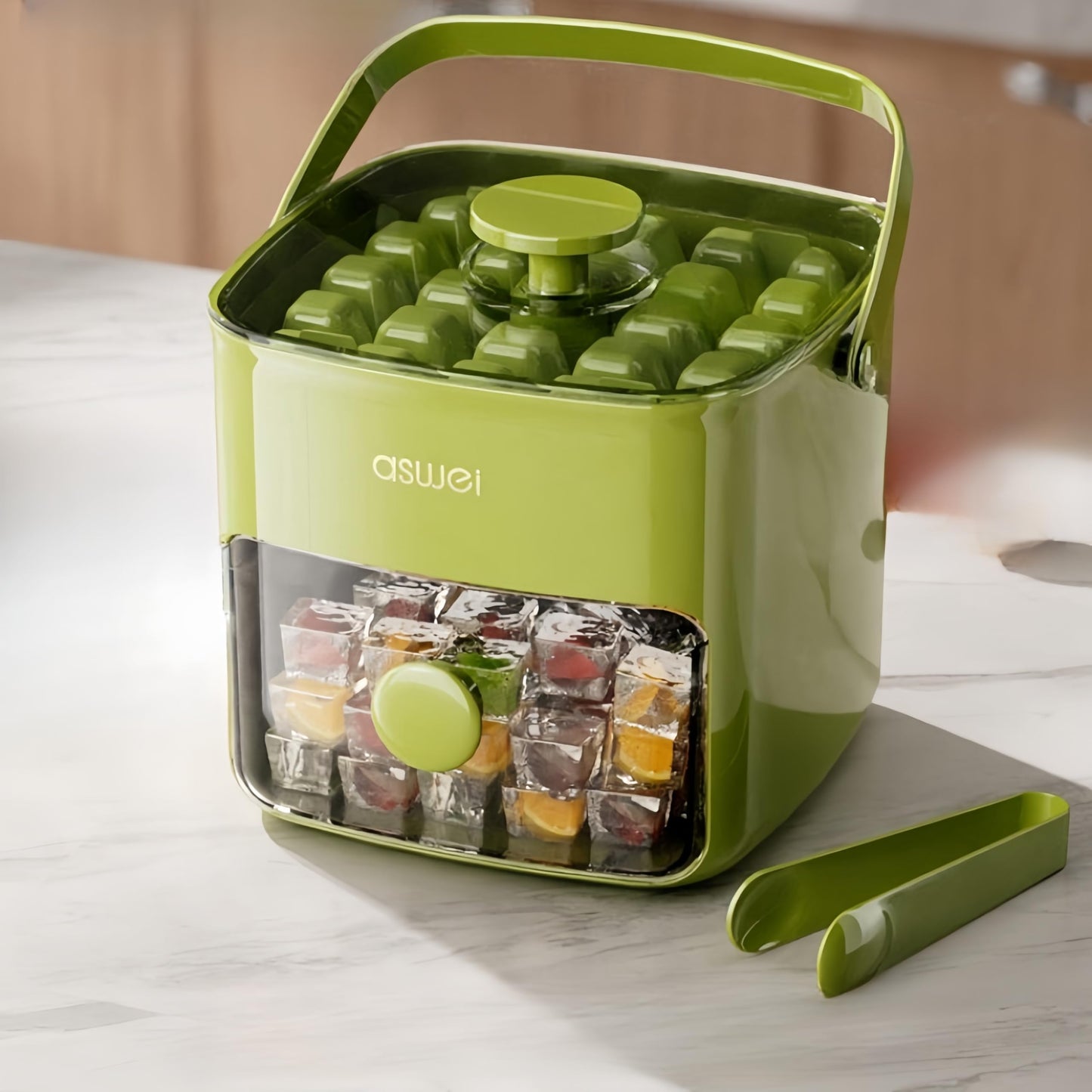 Portable Ice Cube Maker with Storage Drawer - BPA-Free, 48-Cube Capacity, Push-Release Tray & Transparent Lid V1107-CS-AYBKMJLV