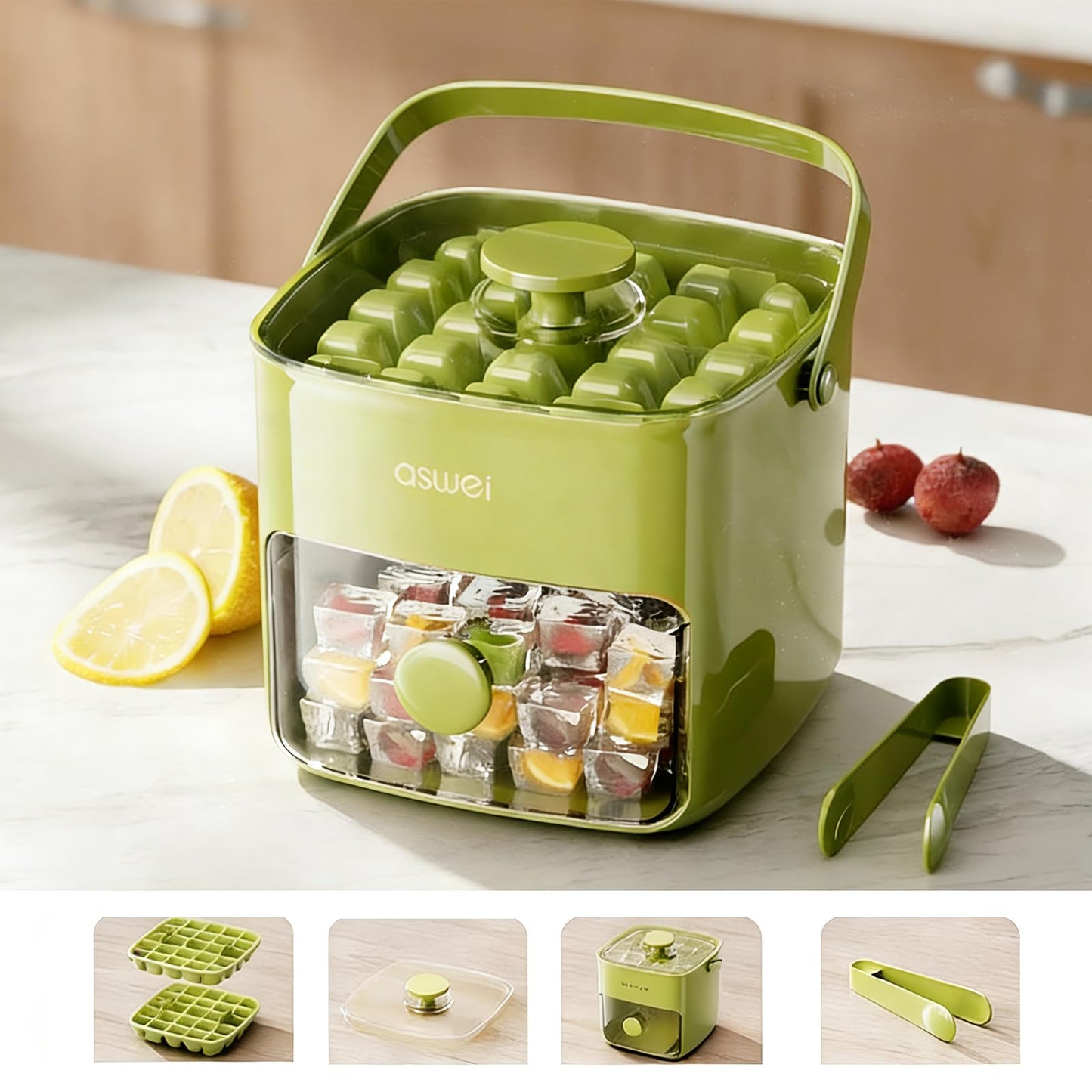 Portable Ice Cube Maker with Storage Drawer - BPA-Free, 48-Cube Capacity, Push-Release Tray & Transparent Lid V1107-CS-AYBKMJLV