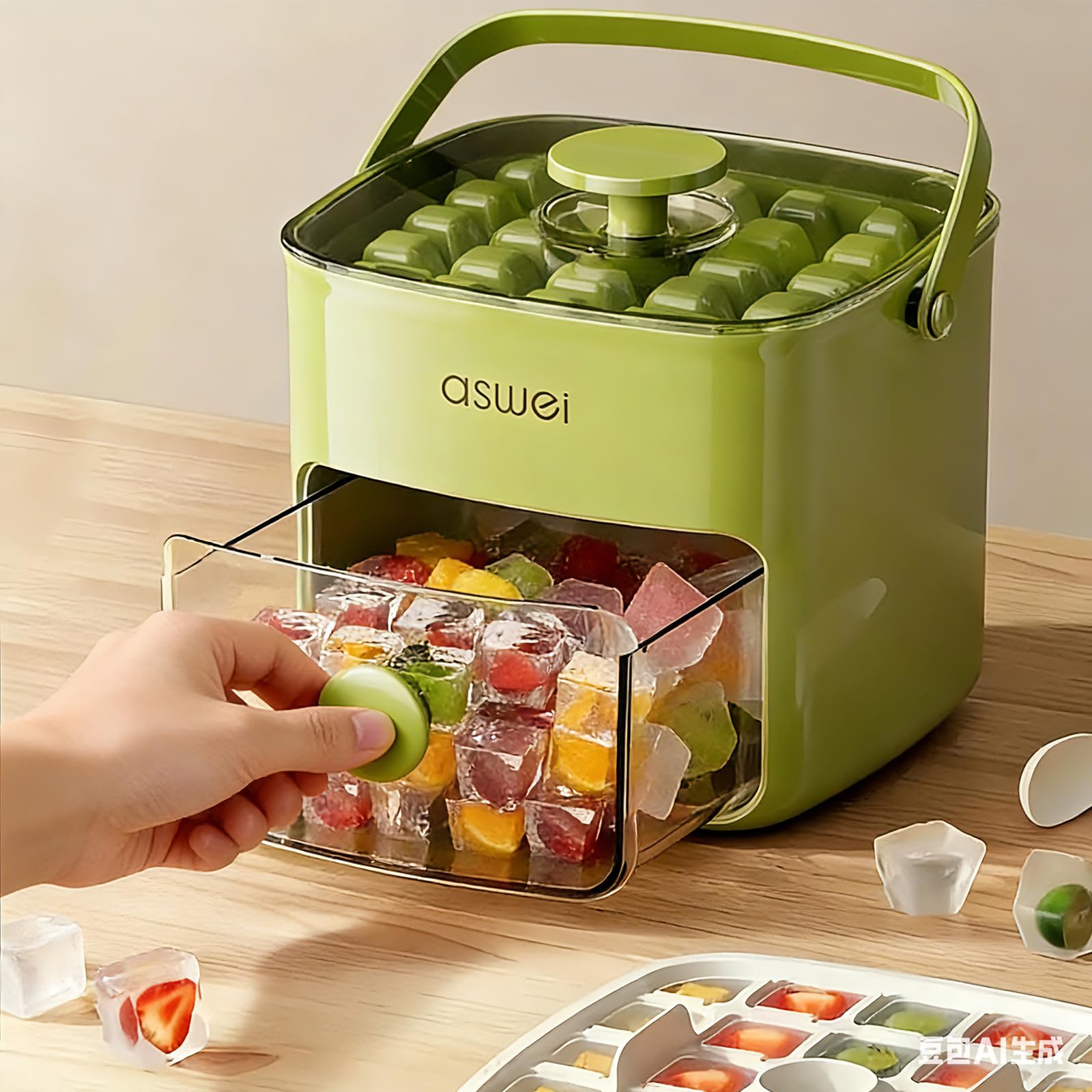 Portable Ice Cube Maker with Storage Drawer - BPA-Free, 48-Cube Capacity, Push-Release Tray & Transparent Lid V1107-CS-AYBKMJLV