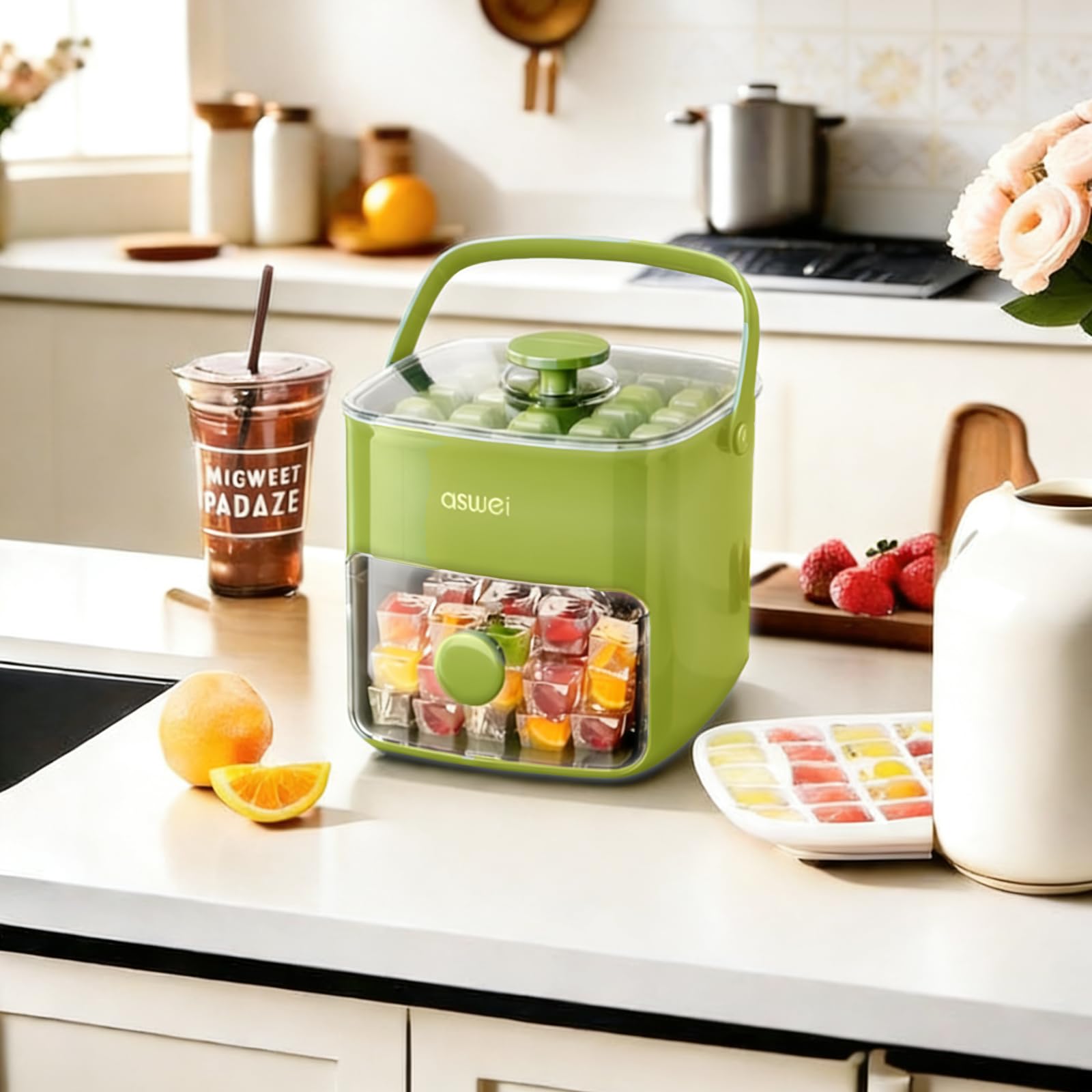 Portable Ice Cube Maker with Storage Drawer - BPA-Free, 48-Cube Capacity, Push-Release Tray & Transparent Lid V1107-CS-AYBKMJLV