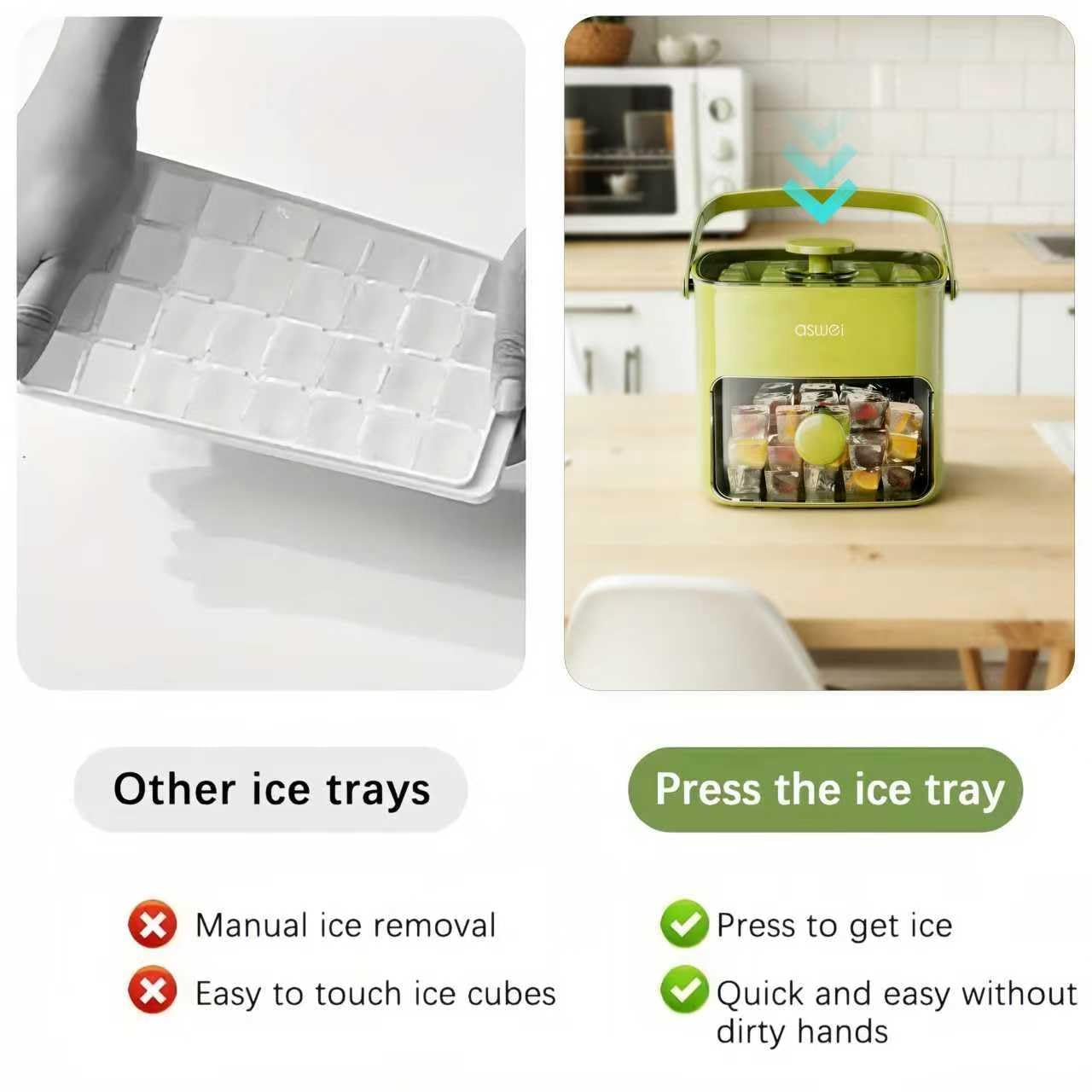 Portable Ice Cube Maker with Storage Drawer - BPA-Free, 48-Cube Capacity, Push-Release Tray & Transparent Lid V1107-CS-AYBKMJLV