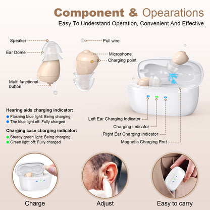 Rechargeable Behind-the-Ear Hearing Aids with Charging Case - Compact Sound Amplifier for Adults & Seniors V1107-CS-BCFS605