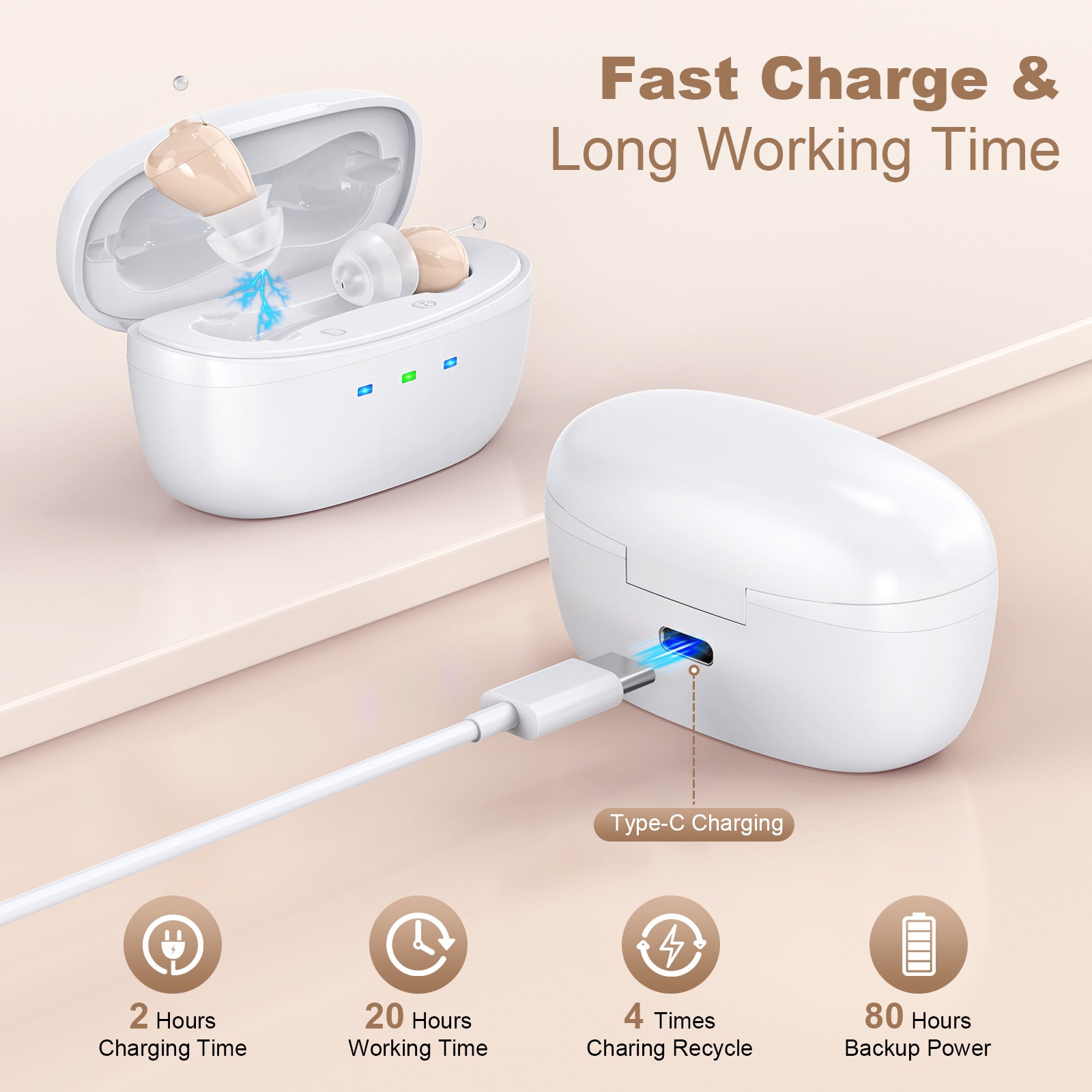 Rechargeable Behind-the-Ear Hearing Aids with Charging Case - Compact Sound Amplifier for Adults & Seniors V1107-CS-BCFS605