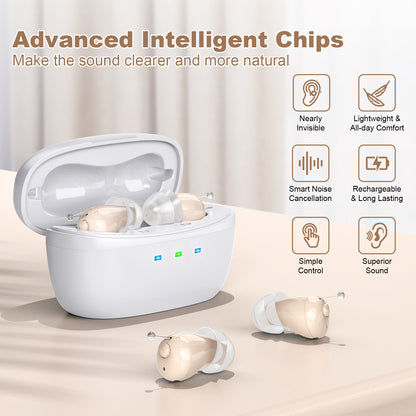 Rechargeable Behind-the-Ear Hearing Aids with Charging Case - Compact Sound Amplifier for Adults & Seniors V1107-CS-BCFS605