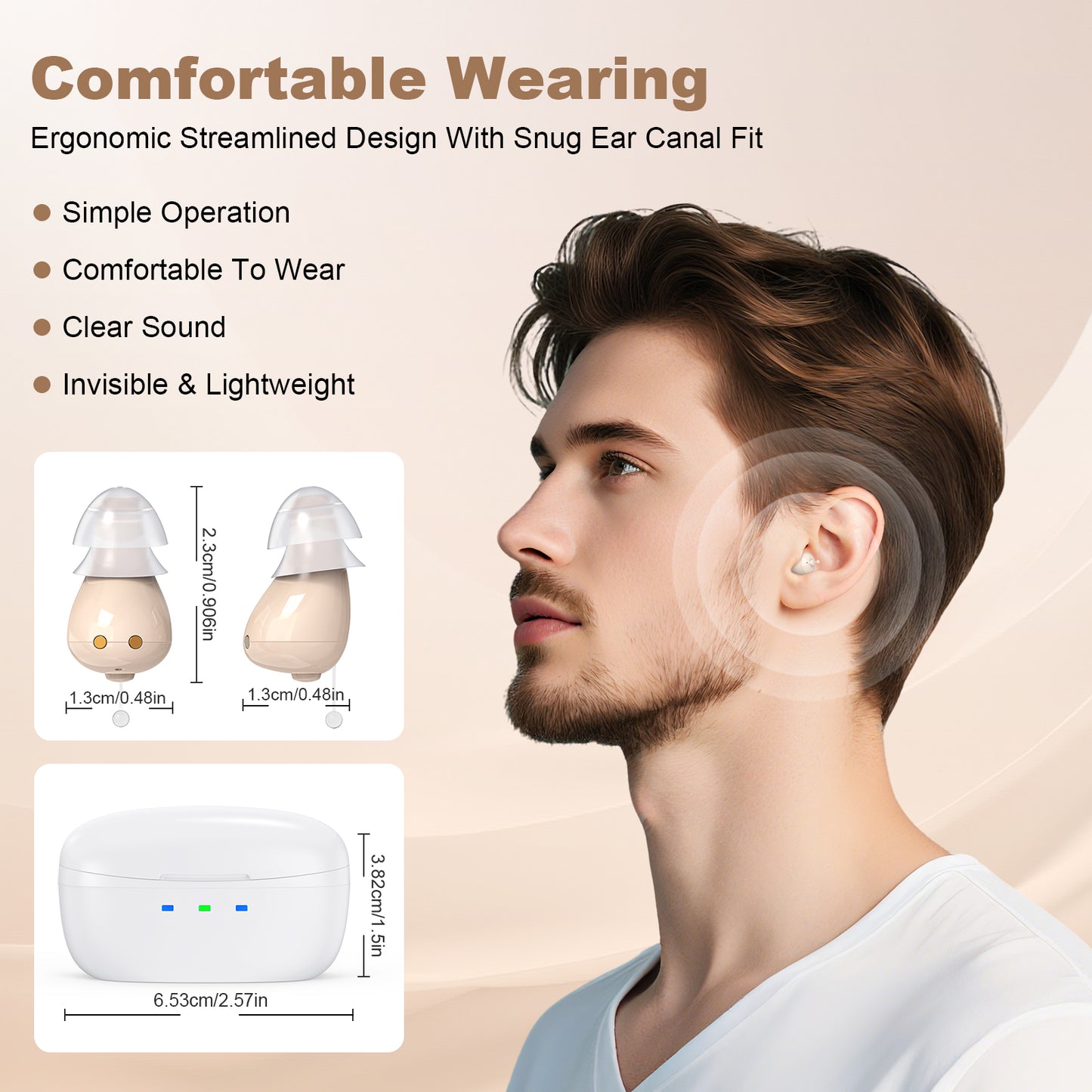 Rechargeable Behind-the-Ear Hearing Aids with Charging Case - Compact Sound Amplifier for Adults & Seniors V1107-CS-BCFS605