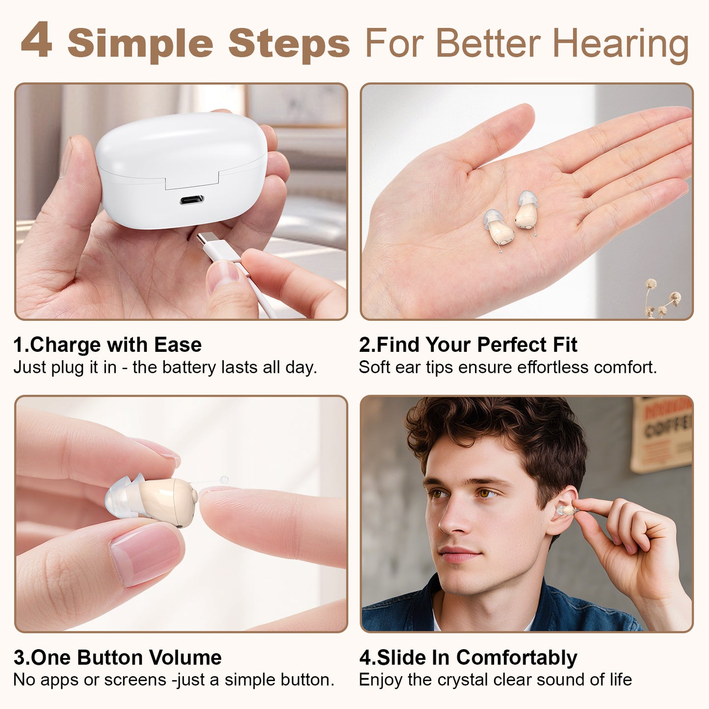 Rechargeable Behind-the-Ear Hearing Aids with Charging Case - Compact Sound Amplifier for Adults & Seniors V1107-CS-BCFS605