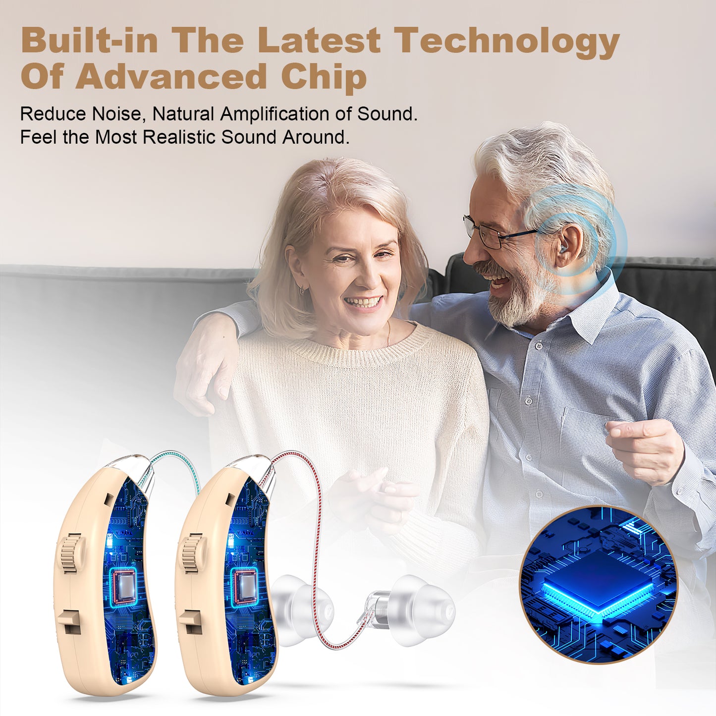 Rechargeable Behind-the-Ear Hearing Aids with Charging Case & LCD Display - Compact Sound Amplifier for V1107-CS-BCFS802
