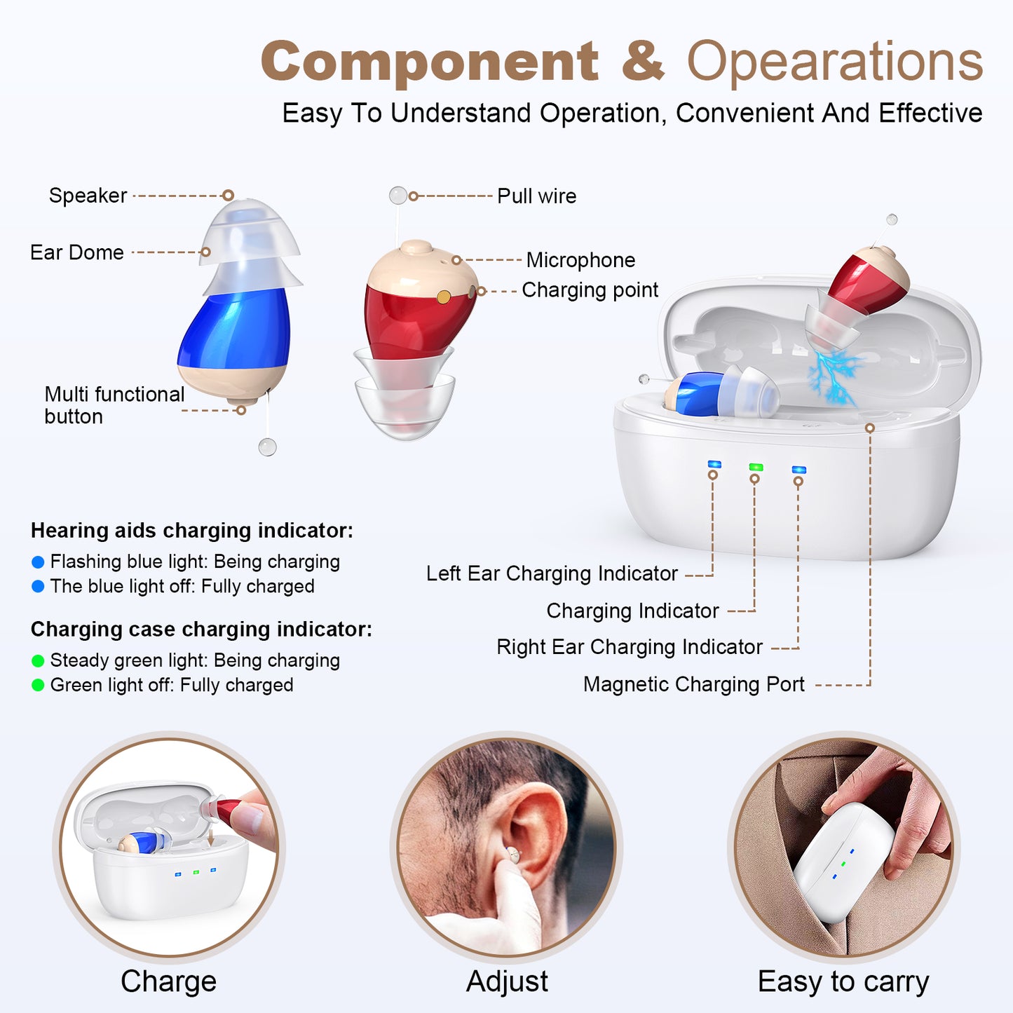 Rechargeable Behind-the-Ear Hearing Aids with Charging Case - Compact Sound Amplifier for Adults & Seniors V1107-CS-BCHL605