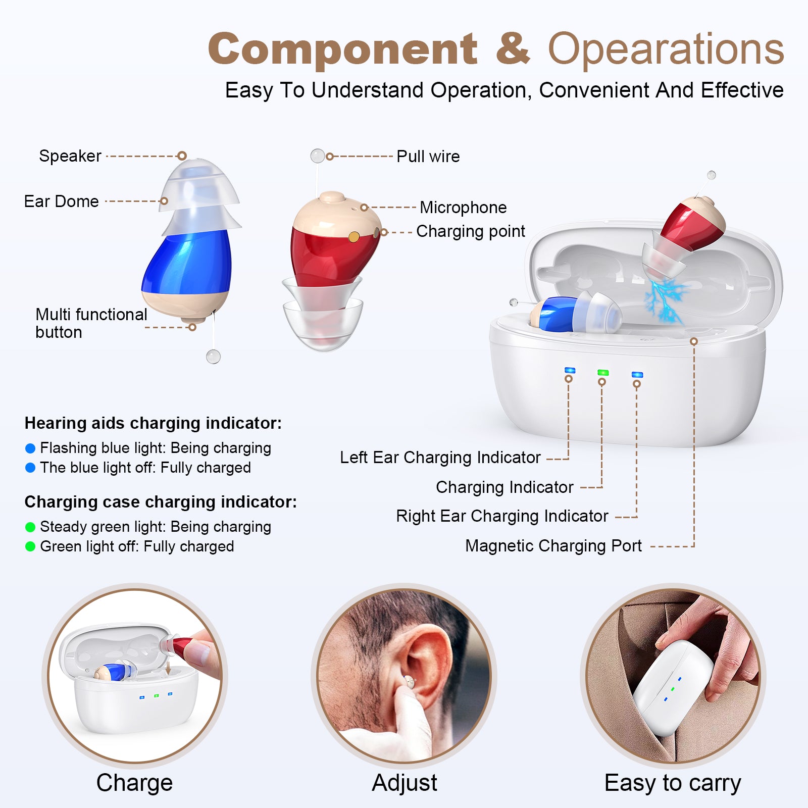Rechargeable Behind-the-Ear Hearing Aids with Charging Case - Compact Sound Amplifier for Adults & Seniors V1107-CS-BCHL605