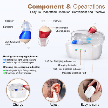Rechargeable Behind-the-Ear Hearing Aids with Charging Case - Compact Sound Amplifier for Adults & Seniors V1107-CS-BCHL605