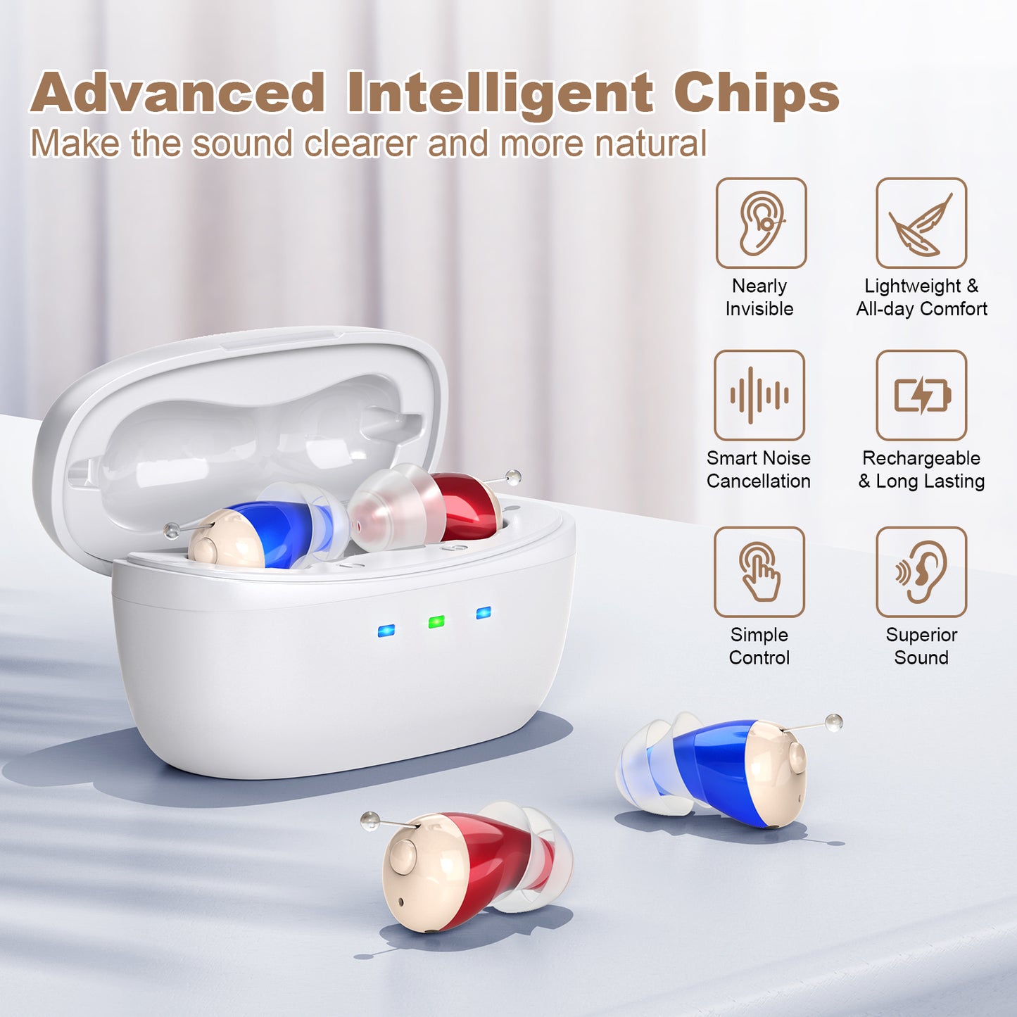 Rechargeable Behind-the-Ear Hearing Aids with Charging Case - Compact Sound Amplifier for Adults & Seniors V1107-CS-BCHL605