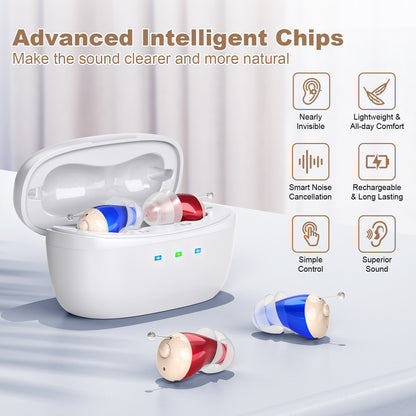 Rechargeable Behind-the-Ear Hearing Aids with Charging Case - Compact Sound Amplifier for Adults & Seniors V1107-CS-BCHL605