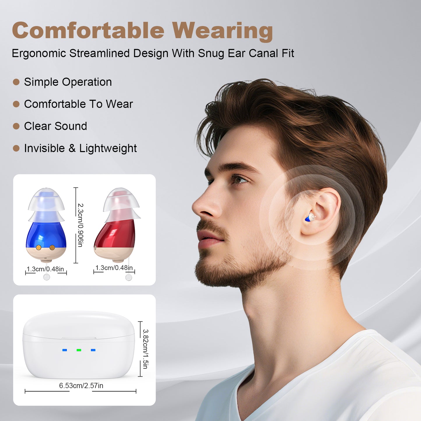 Rechargeable Behind-the-Ear Hearing Aids with Charging Case - Compact Sound Amplifier for Adults & Seniors V1107-CS-BCHL605