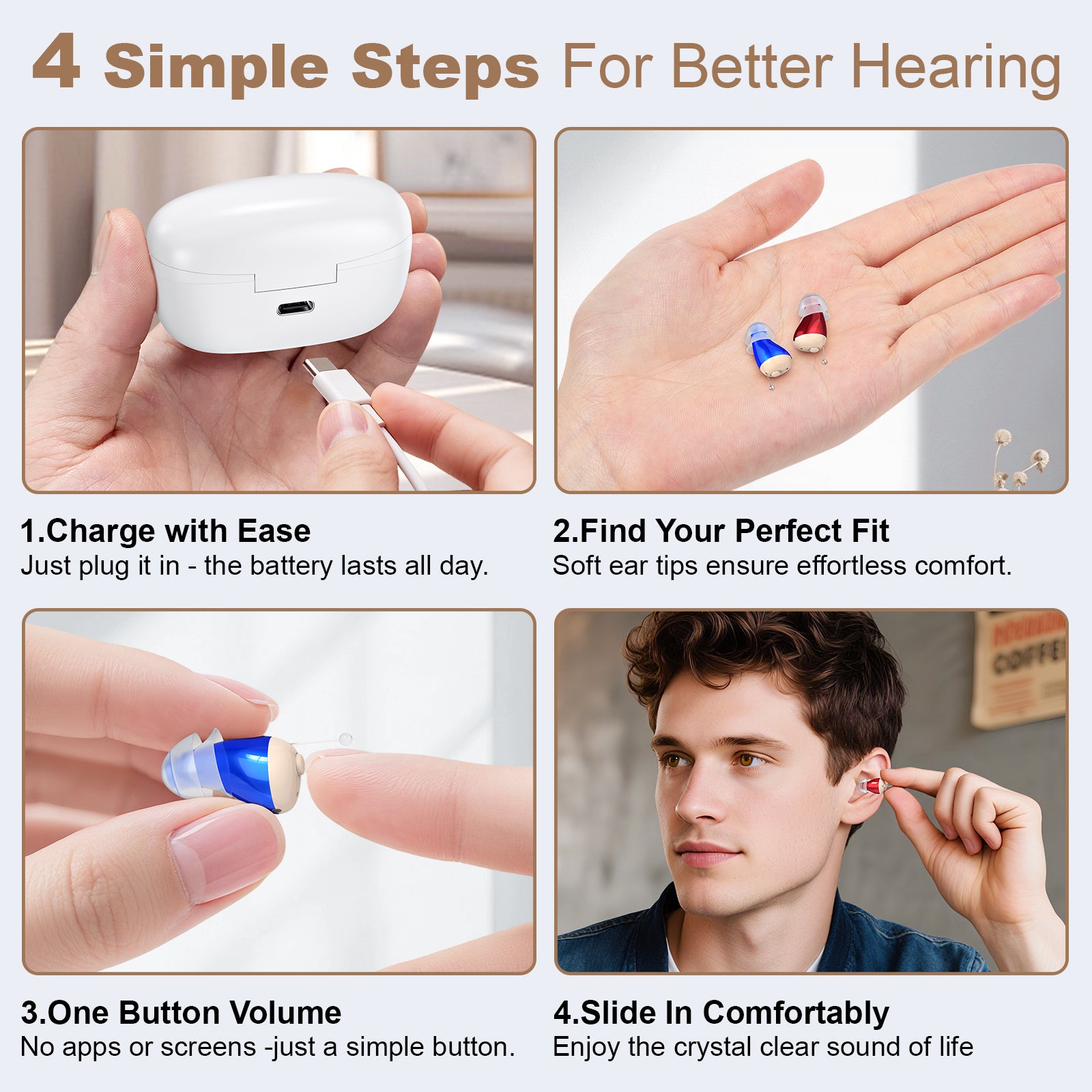 Rechargeable Behind-the-Ear Hearing Aids with Charging Case - Compact Sound Amplifier for Adults & Seniors V1107-CS-BCHL605