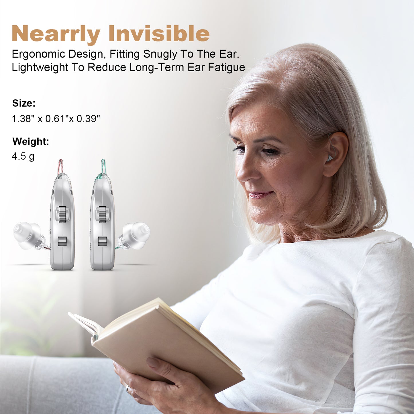 Rechargeable Behind-the-Ear Hearing Aids with Charging Case & LCD Display - Compact Sound Amplifier for V1107-CS-BCYS802