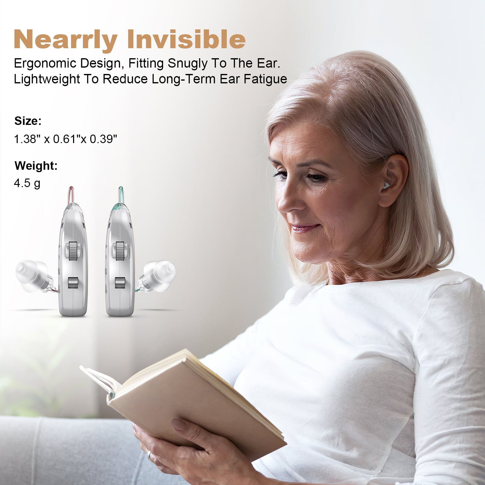 Rechargeable Behind-the-Ear Hearing Aids with Charging Case & LCD Display - Compact Sound Amplifier for V1107-CS-BCYS802