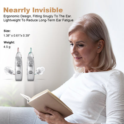 Rechargeable Behind-the-Ear Hearing Aids with Charging Case & LCD Display - Compact Sound Amplifier for V1107-CS-BCYS802